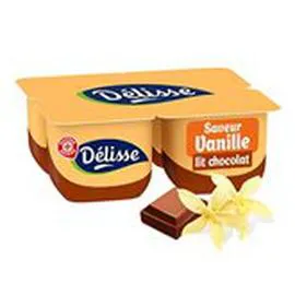 MARQUE REPÈRE, DÉLISSE Crème dessert Vanille sur lit chocolat 4x125g