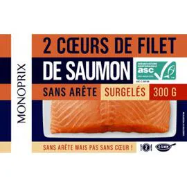 MONOPRIX Coeurs de filet saumon asc, surgelé 300g