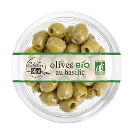 L'ATELIER BLINI Olives vertes au basilic bio 150g