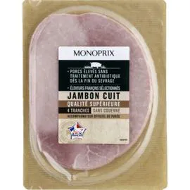 MONOPRIX Jambon cuit qualité supérieure sans couenne 160g