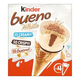 KINDER, BUENO WHITE Glaces cônes fourrées noisettes et chocolat blanc 248g