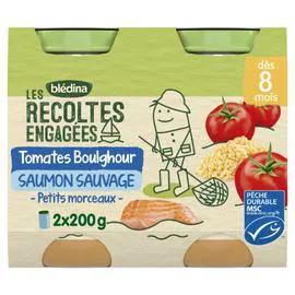 BLÉDINA, LES RECOLTES ENGAGÉES Petit pot tomates boulghour saumon sauvage - dès 8 mois 2x200g