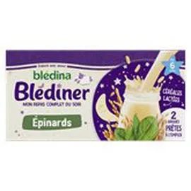 BLÉDINA, BLÉDÎNER Lait céréales bébé 6m Épinards soir 2x250ml