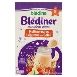 BLÉDINA, BLÉDÎNER Céréales en poudre bébé soir dès 8 mois multicéréales légumes du soleil 240g