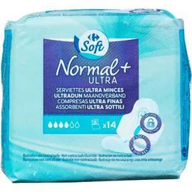 CARREFOUR SOFT Serviettes hygiéniques Normal+ Ultra x14
