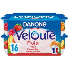 DANONE, VELOUTÉ FRUIX Yaourt aux fruits brassé fraise framboise pêche abricot 16x125g