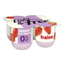 DANONE, LIGHT & FREE Yaourt fraise allégé 0% MG 4x125g