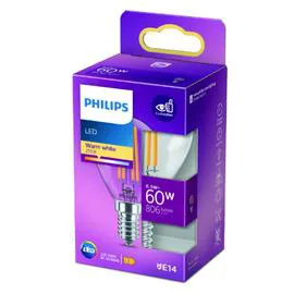 PHILIPS Ampoule LED E14 Sphérique Filament Blanc-chaud 60W x1 l'unité
