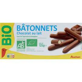 AUCHAN BIO Bâtonnets nappés de chocolat au lait 125g