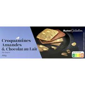 AUCHAN GOURMET Biscuits croquantines pur beurre aux amandes et chocolat au lait 100g