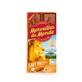 MERVEILLES Tablette de chocolat au lait pointe de seul, noisettes et amandes pilées 100g