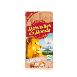 MERVEILLES Tablette de chocolat blond, noisettes et amandes pilées 100g