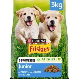 FRISKIES Croquettes pour chien junior au poulet avec du lait et des légumes 3kg