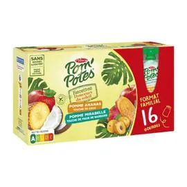 POM'POTES Compotes Recette Douceurs du Soleil pomme mirabelle figue de barbarie, pomme ananas coco sans sucres ajoutés 16x90g