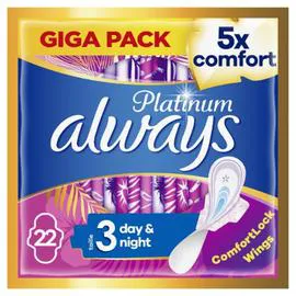 ALWAYS Serviette Hygiénique Avec Ailettes Platinium Day & Night Taille 3 x22